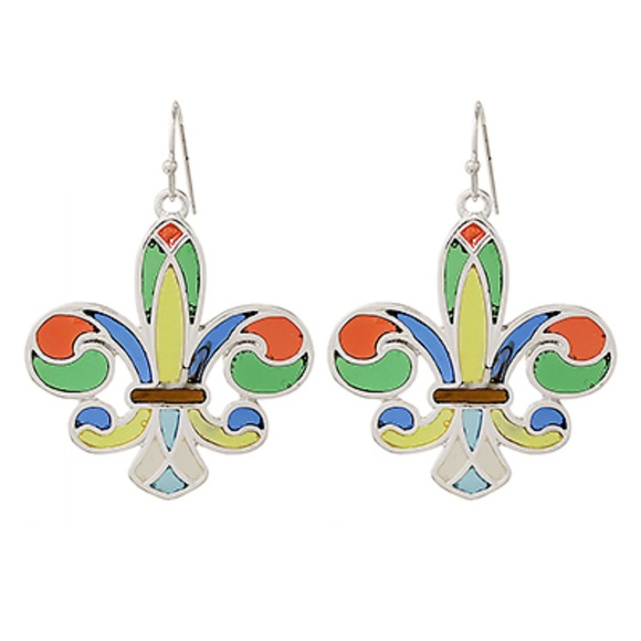 Fleur De Lis Epoxy Dangle Earrings - Picture 1 of 1